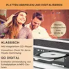 A couple is dancing and celebrating, with confetti in the air. The image also shows a close-up of a record player with a CD inserted. Produktbild-Vorschau