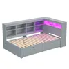 A modern bed frame with integrated shelving and LED lighting. Náhľad obrázku produktu