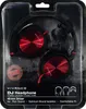 The image shows a pair of black and red DJ headphones packaged in a clear plastic blister pack. Produktbild-Vorschau
