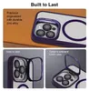 Collage of images showing a phone case with a focus on its camera lens protection and durability features. Podgląd zdjęcia produktu