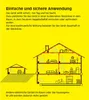 An illustration showing how to use a pest repeller device in a house and garage, with accompanying text explaining its application. Produktbild-Vorschau