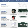 An instructional diagram showing the steps to assemble a green gazebo. Voir les images du produit
