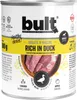 A can of dog food with an image of duck meat and ingredients. Podgląd zdjęcia produktu
