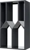 A dark gray metal firewood rack with a unique zig-zag internal shelf design. Podgląd zdjęcia produktu