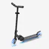 A black scooter with blue LED wheels against a white background. Voir les images du produit