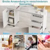 A collage of images showing a multifunctional desk in different settings: sewing, office work, homework, and manicures. Produktbild-Vorschau