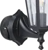 A close-up view of a black outdoor wall lamp, focusing on the mounting bracket and a portion of the lantern. Anteprima dell’immagine prodotto