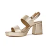 Elegante Damensandalen Gold aus Naturleder mit 8 cm Produktbild-Vorschau 3