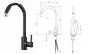 A product image showing a black kitchen faucet with a flexible hose and a diagram with dimensions. Produktbild-Vorschau
