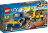 The image shows the packaging of a LEGO City road sweeper and excavator set, with the toy models displayed on the box. Produktbild-Vorschau