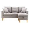 A light gray sectional sofa with two throw pillows and wooden legs, shown against a white background. Náhľad obrázku produktu
