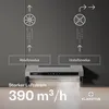 A kitchen range hood is shown with diagrams illustrating its two modes of operation: exhaust and recirculation. Produktbild-Vorschau