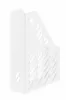 A white plastic magazine holder with a diagonal cutout pattern. Anteprima dell’immagine prodotto