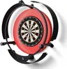 A dartboard with a red surround and a black protective frame, mounted on a white background. Voir les images du produit