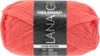 A ball of coral-colored yarn with a label. Produktbild-Vorschau