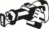 A black and white illustration of a reciprocating saw. Voir les images du produit