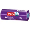 A roll of purple trash bags with branding and product information. Produktbild-Vorschau
