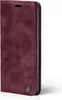 A burgundy flip case for a smartphone, shown closed and standing upright on a white background. Produktbild-Vorschau