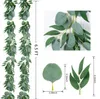 Collage of images showing artificial eucalyptus garlands and individual leaves with dimensions. Anteprima dell’immagine prodotto