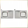 Two stainless steel sinks with drainboards are shown side-by-side. Podgląd zdjęcia produktu