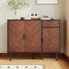 A wooden sideboard with black metal legs is displayed in a room. Náhled obrázku produktu