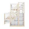 A white and wood bunk bed with stairs and storage compartments, shown against a white background. Náhled obrázku produktu