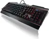 A gaming keyboard with RGB lighting is shown from a diagonal angle against a white background. Produktbild-Vorschau