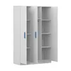 A white wardrobe with blue handles, shown with its doors open. Voir les images du produit