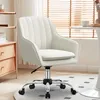 A white office chair with a chrome base and wheels is shown in a well-lit room with blinds in the background. Produktbild-Vorschau