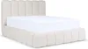A cream-colored upholstered bed frame with a mattress, shown from a three-quarter angle against a white background. Produktbild-Vorschau