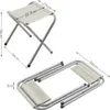 A folded and unfolded camping stool with dimensions indicated by measurement lines and text. Anteprima dell’immagine prodotto