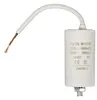 A white capacitor with a white cable and a copper wire end against a white background. Produktbild-Vorschau