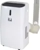 A white portable air conditioner with an exhaust hose attached. Produktbild-Vorschau