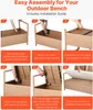 A step-by-step assembly guide for an outdoor bench with storage. Produktbild-Vorschau