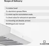 Scope of delivery for a cooker hood, with an image of the product below. Podgląd zdjęcia produktu