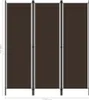 A three-panel room divider with dark brown fabric panels and black metal frames, presented in a studio setting against a white background. Dimensions are indicated by graphical overlays. Podgląd zdjęcia produktu