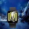 A smartwatch with a screen displaying the time and date, set against a backdrop of snowy mountains and a starry night sky. A screen protector is shown partially covering the watch face. Voir les images du produit