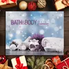 A bath and body advent calendar with spa and lavender motifs, surrounded by Christmas decorations and gifts. Produktbild-Vorschau
