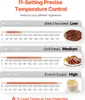 Marketing graphic showing different temperature settings for an induction cooktop, with images of food items corresponding to each setting. Náhled obrázku produktu