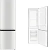 A white refrigerator with its door open, showing the interior shelves. The refrigerator is shown closed on the left side and open on the right side. Produktbild-Vorschau