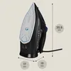 A product image of an iron with dimensions indicated by callouts. Produktbild-Vorschau