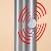 Close-up of a motion sensor on a stainless steel pole, with red wavy lines indicating motion detection. Produktbild-Vorschau