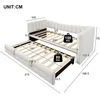 A diagram showing the dimensions of a white daybed with a pull-out trundle bed. Anteprima dell’immagine prodotto