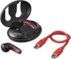 A set of true wireless earbuds with their charging case and a USB-C charging cable, all displayed against a white background. Anteprima dell’immagine prodotto
