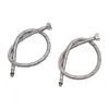 Two braided metal hoses with connectors on a white background. Podgląd zdjęcia produktu