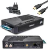 A product shot of a Humax Tivumax LT receiver and its accessories, including a power adapter and HDMI cables. Produktbild-Vorschau