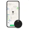 A black Chipolo One smart key locator is shown next to a smartphone displaying a map application. Produktbild-Vorschau