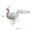 A decorative metal peacock sculpture on a white background with dimensions indicated. Produktbild-Vorschau
