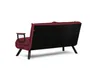 The back view of a red sofa bed with black legs and a small wooden armrest. Náhled obrázku produktu