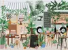A botanical cafe scene with plants, cakes, and a food truck. Náhled obrázku produktu